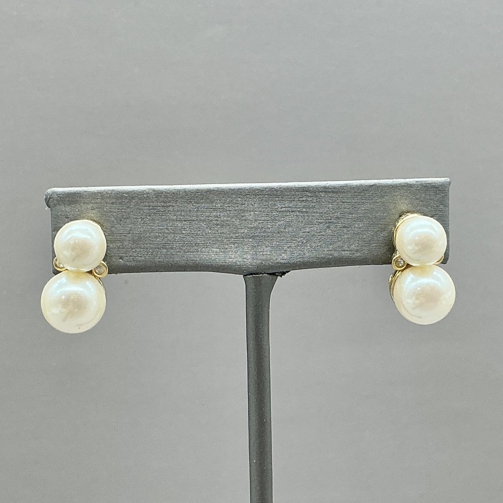 Carolee Earrings Double Faux Pearl Stud Gold Tone Round White Classic Jewelry